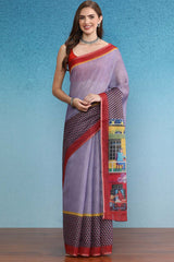 Lavender Cotton Zari Tissue Printed Saree