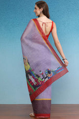 Lavender Cotton Zari Tissue Printed Saree