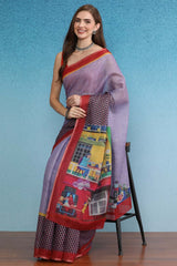 Lavender Cotton Zari Tissue Printed Saree