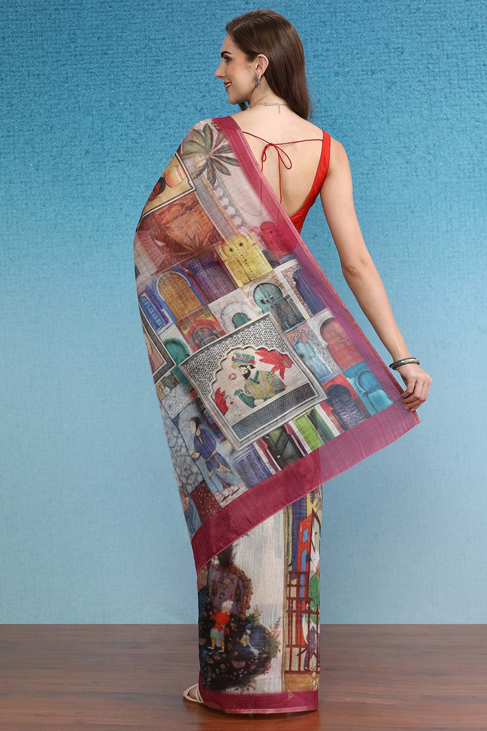 Multicolor Cotton Zari Tissue Printed Saree