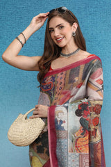 Multicolor Cotton Zari Tissue Printed Saree