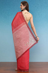 Red Cotton Zari Tissue Printed Saree