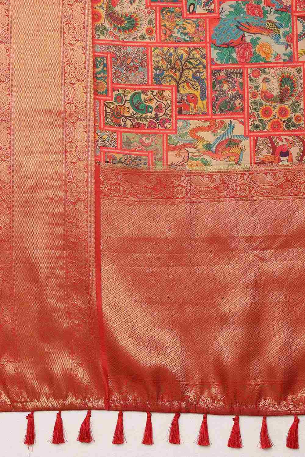 Multi Kanjeevaram Silk Kalamkari Saree