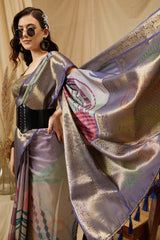 Multicolor Tusser Soft Silk Stripe Saree