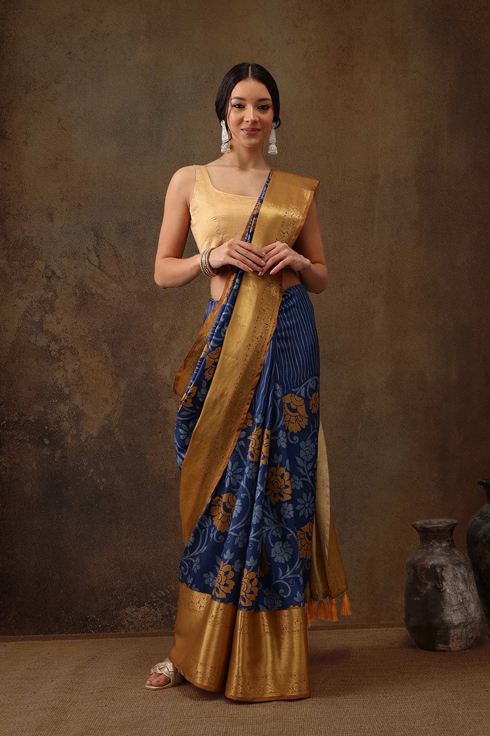 Blue Kanjeevaram Silk Floral Saree