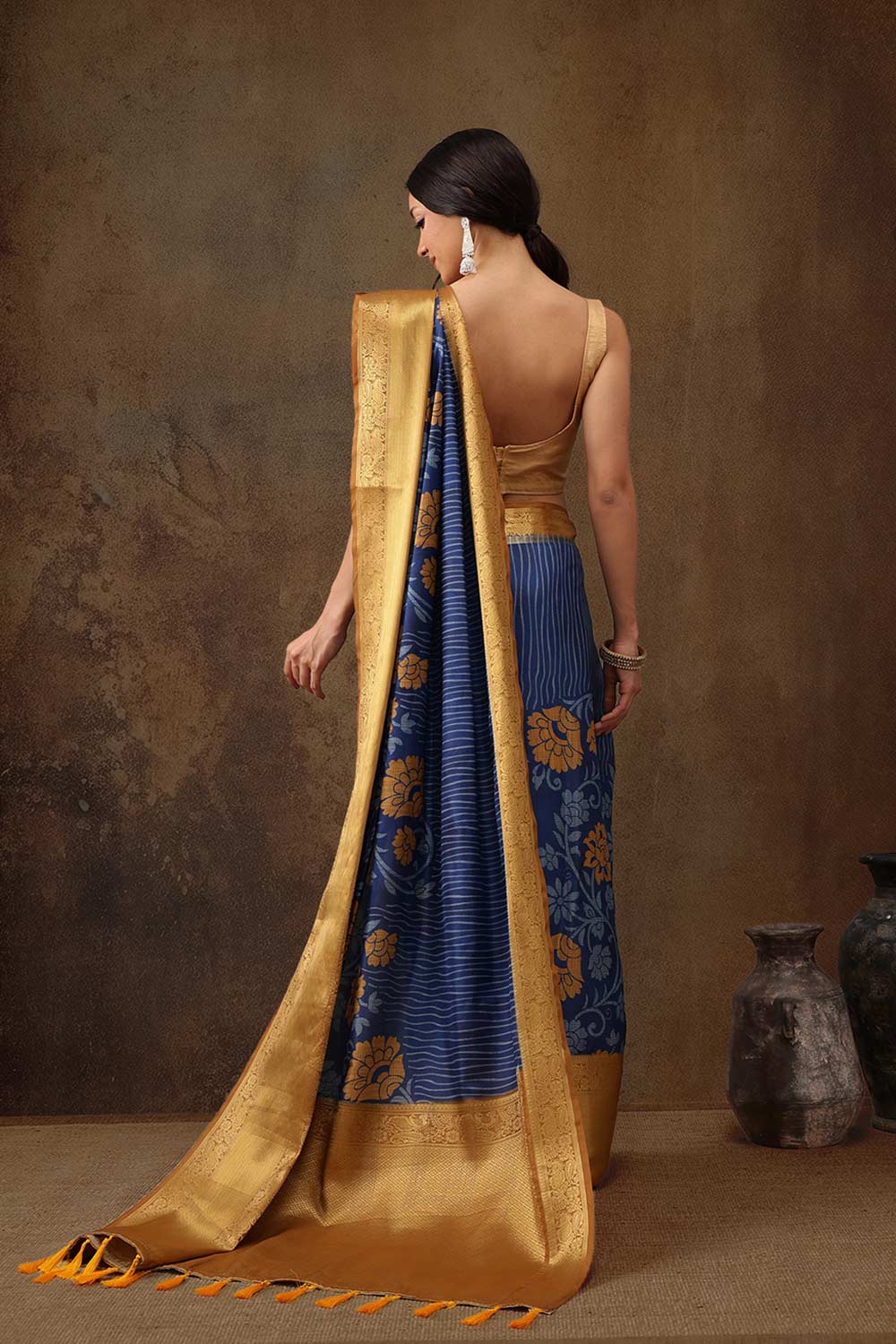 Blue Kanjeevaram Silk Floral Saree