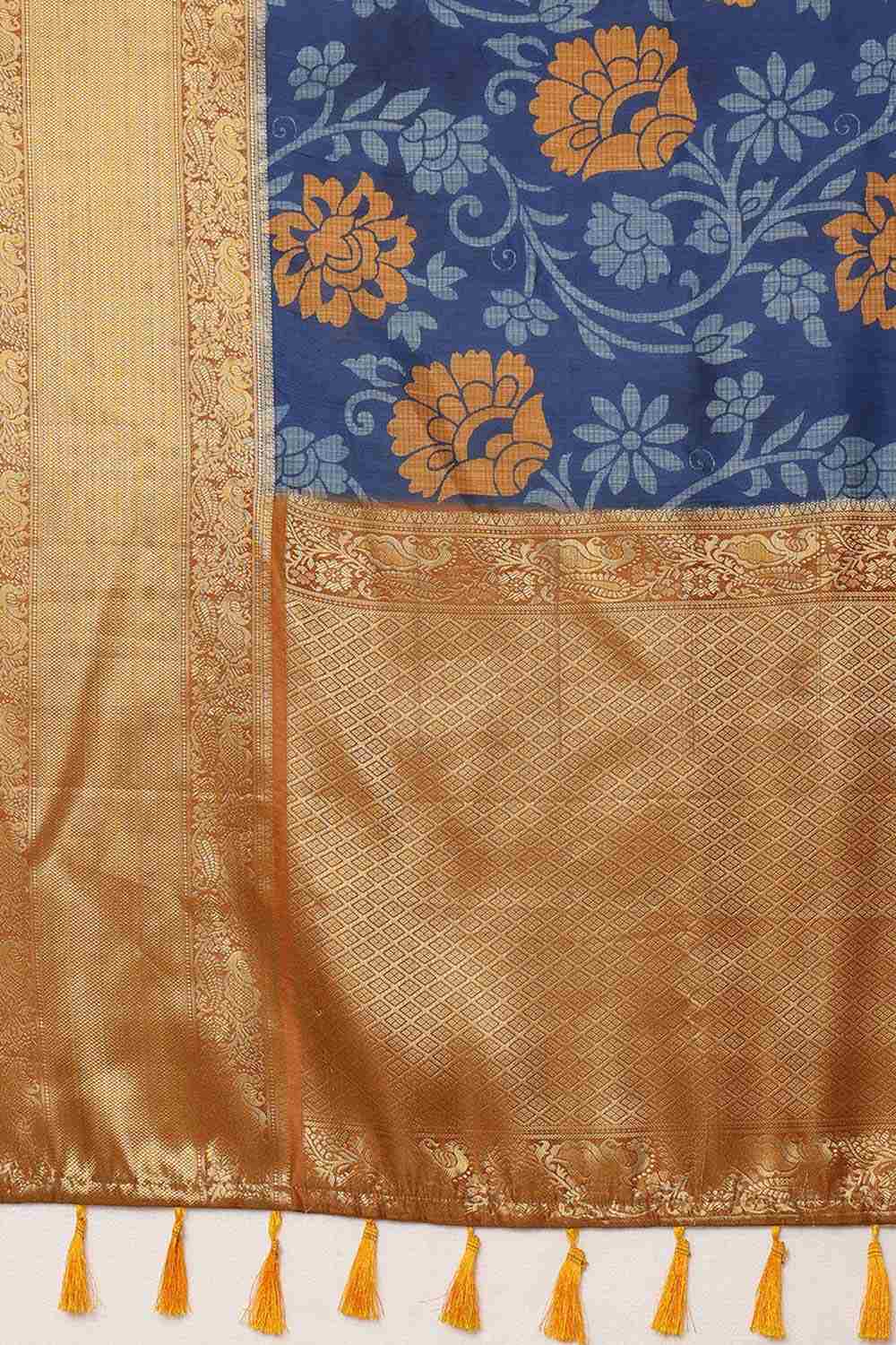 Blue Kanjeevaram Silk Floral Saree