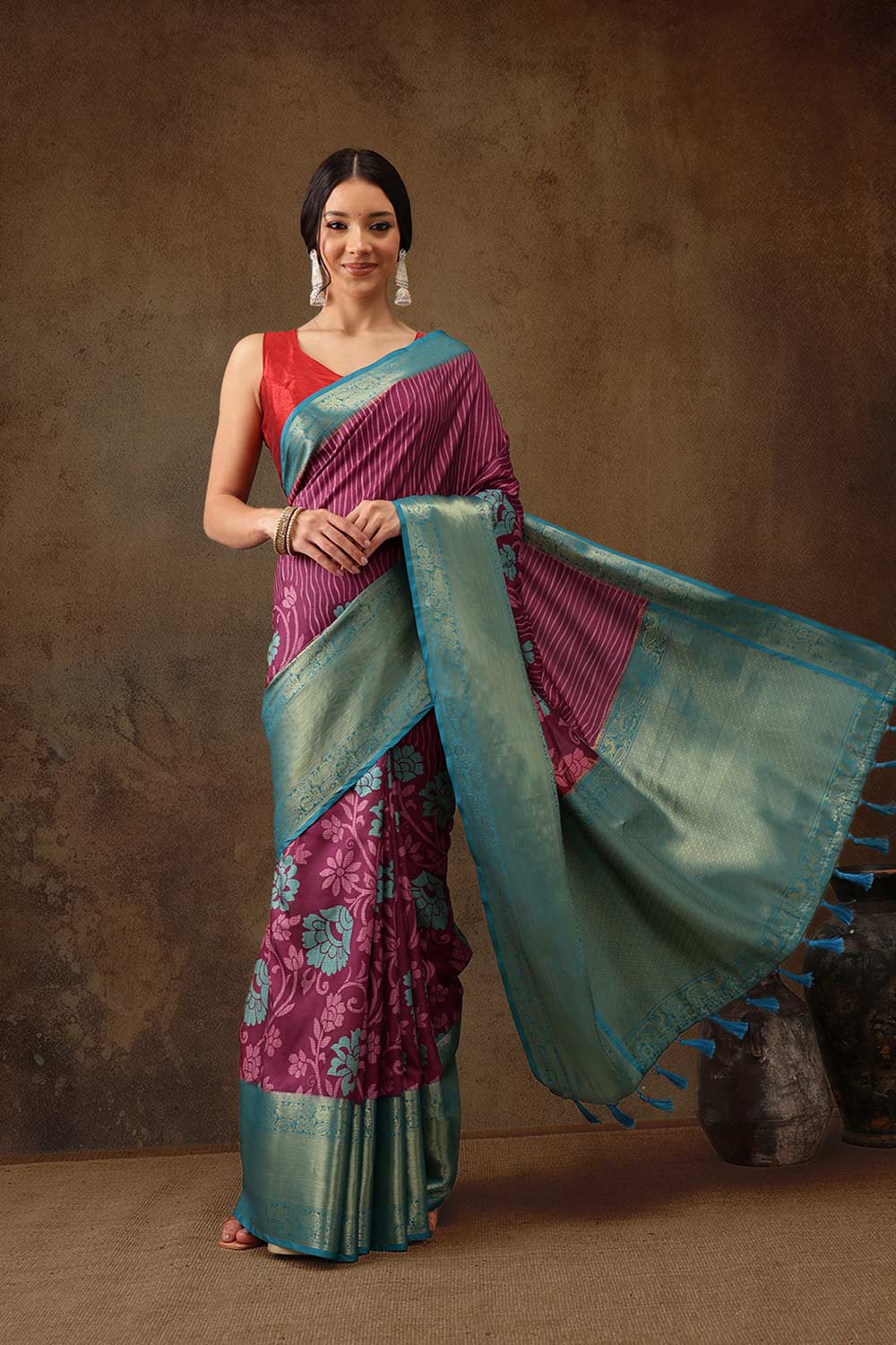 Pink Kanjeevaram Silk Floral Saree