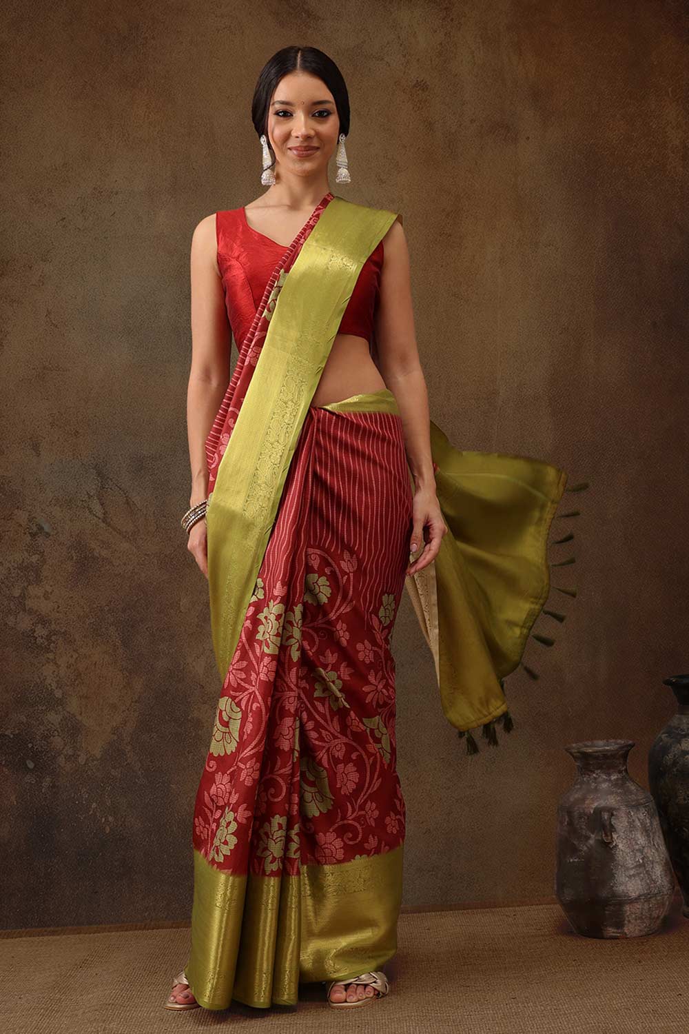 Red Kanjeevaram Silk Floral Saree