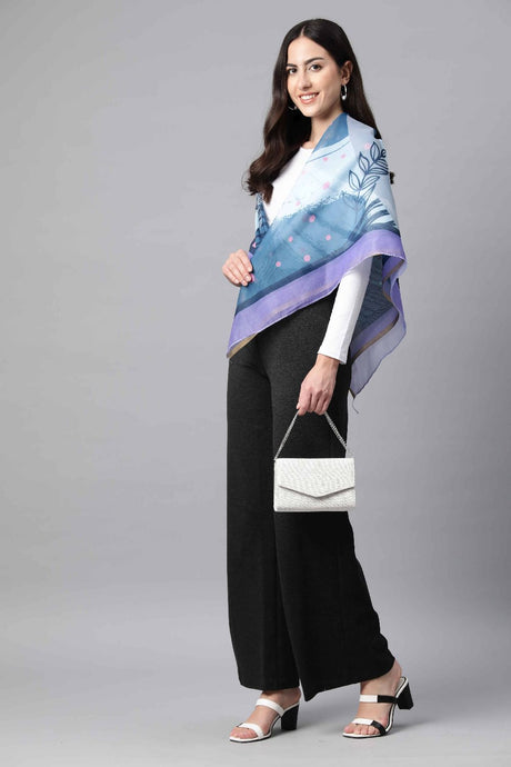 Women's Grey Printed Cotton Blend Scarves