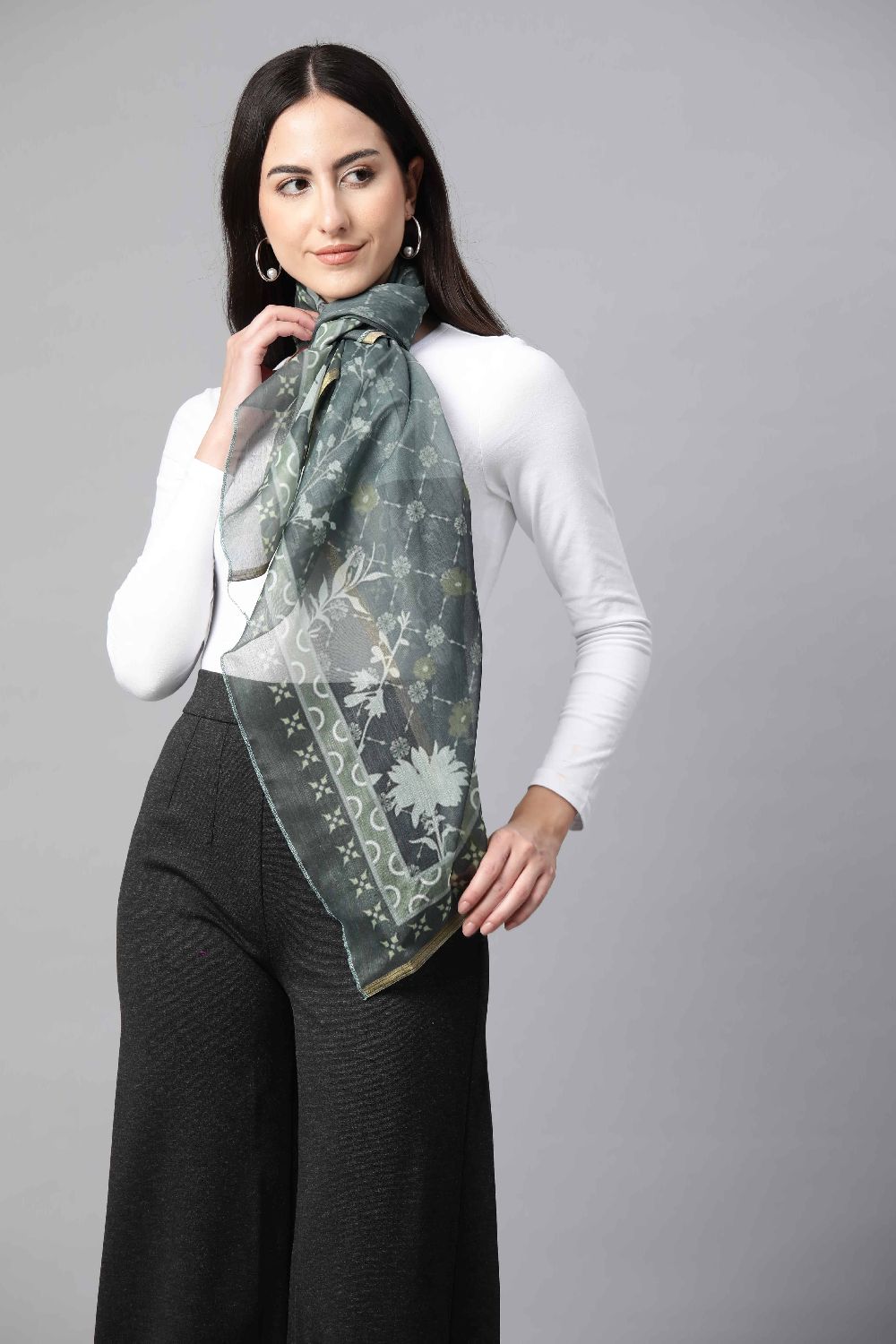 Women's Olive Printed Scarves