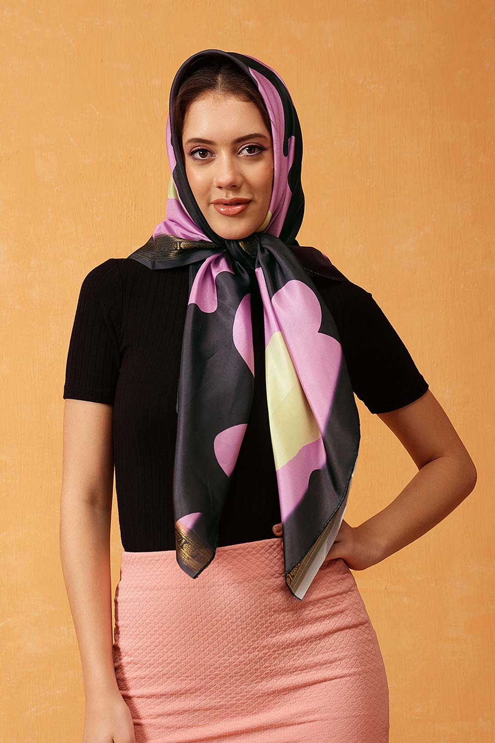 Black Printed Silk Scarf