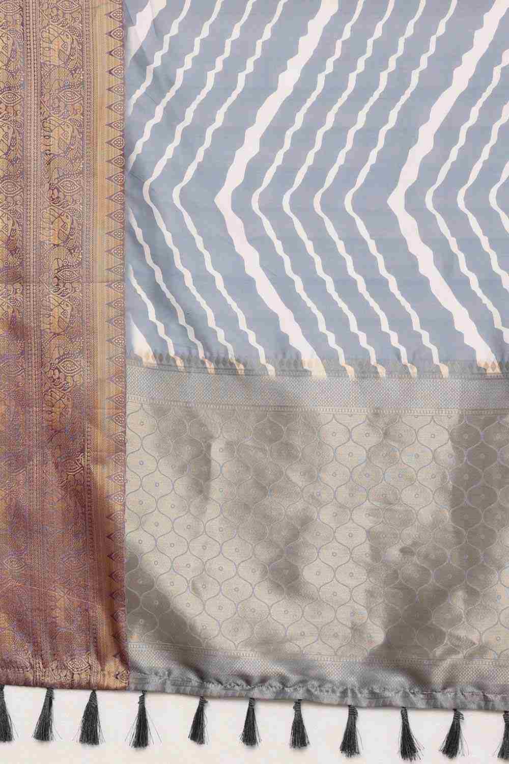 Grey Soft Silk Stripe Saree