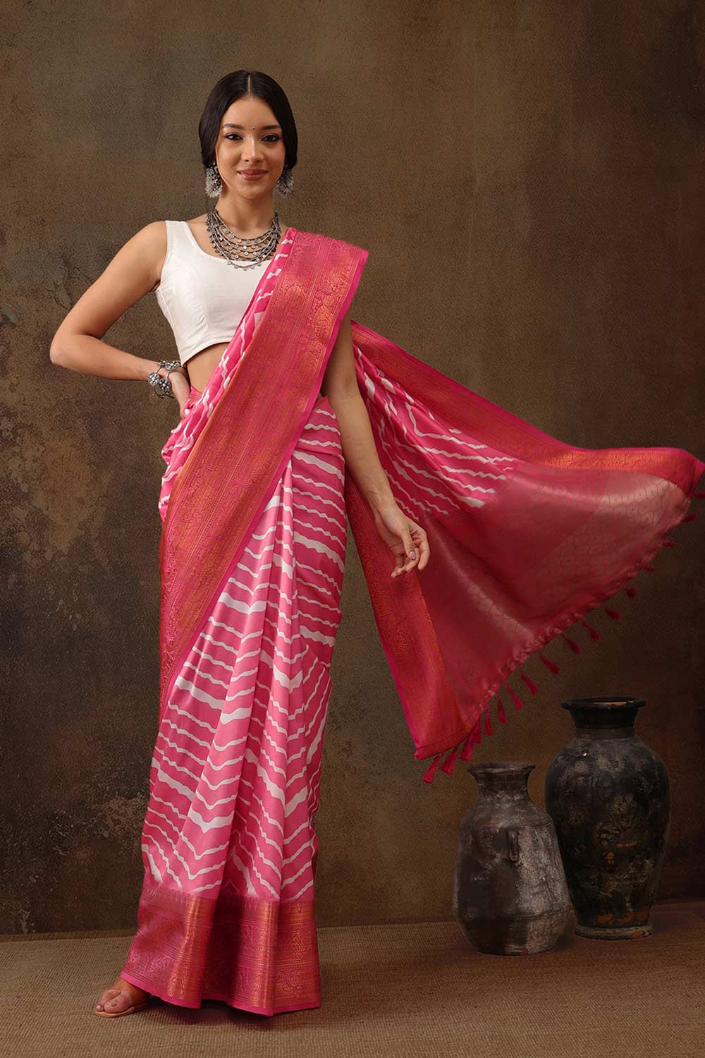 Pink Soft Silk Stripe Saree