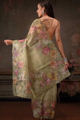 Olive Tissue Digital Printed Floral Saree