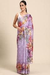 Women's Lavender Cotton Silk Digital  Saree