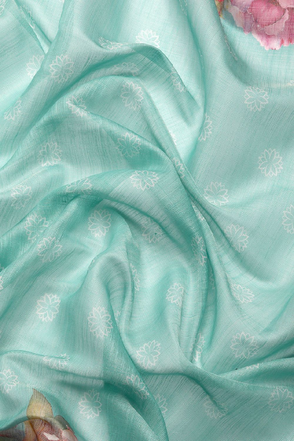 Women's Teal Cotton Silk Digital Saree