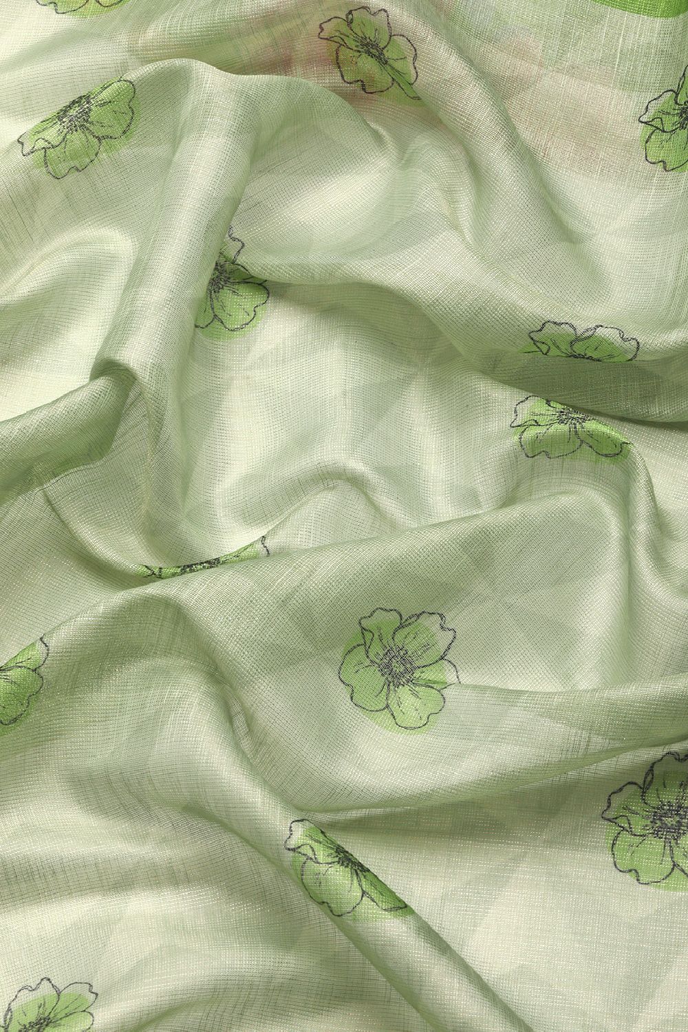 Women's Olive Cotton Silk Floral Saree