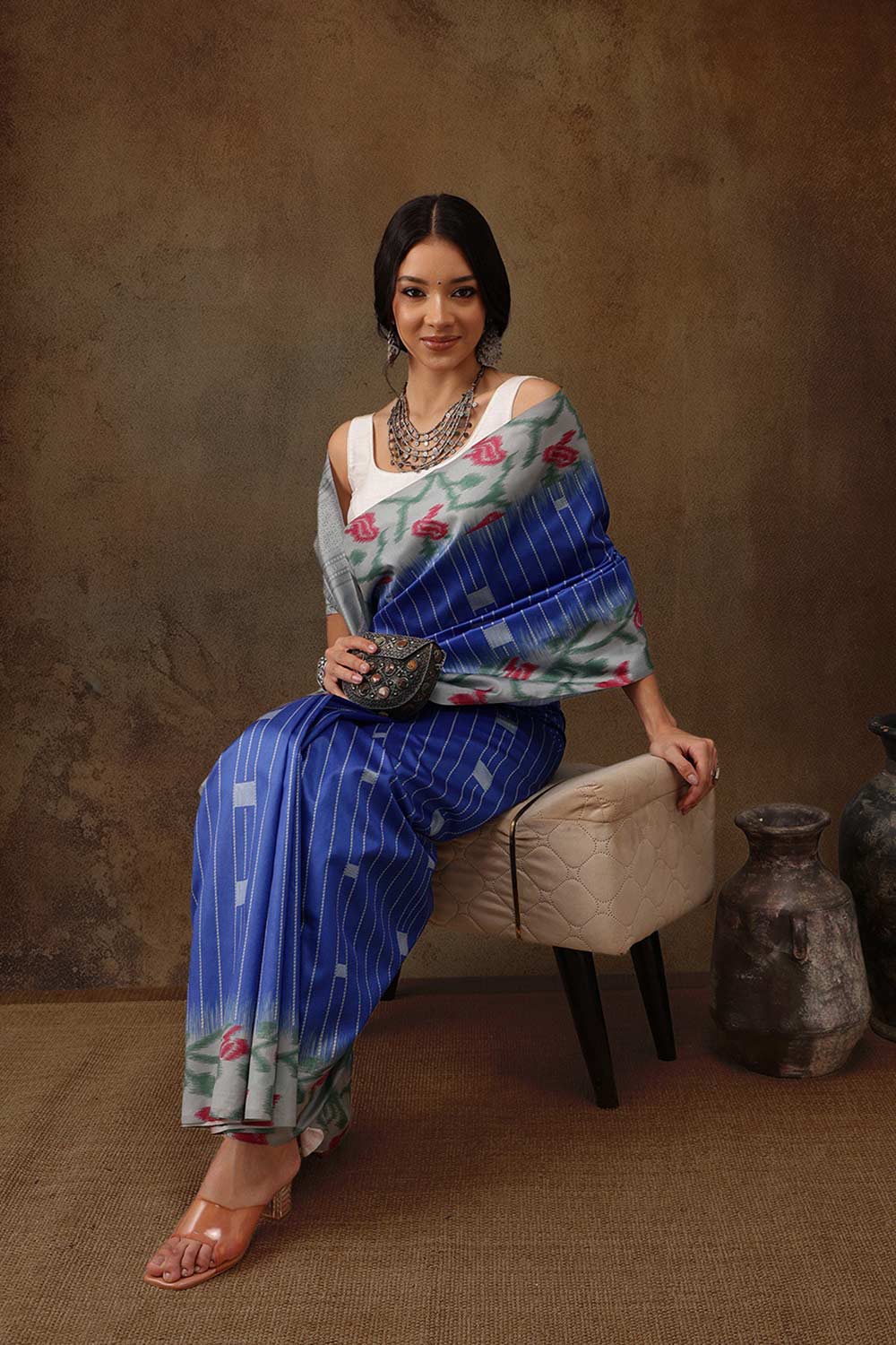 Blue Soft Silk Stripe Saree