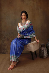 Blue Soft Silk Stripe Saree