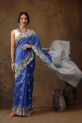 Blue Soft Silk Stripe Saree