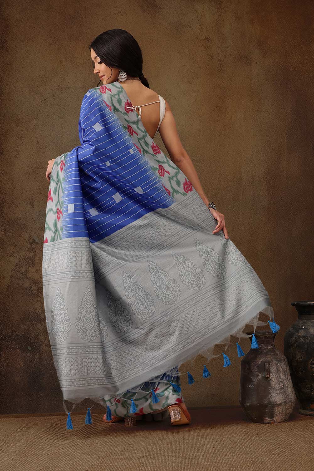 Blue Soft Silk Stripe Saree