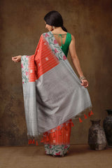 Orange Soft Silk Stripe Saree