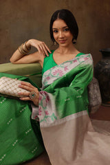 Green Soft Silk Stripe Saree