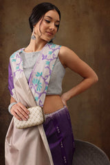 Purple Soft Silk Stripe Saree