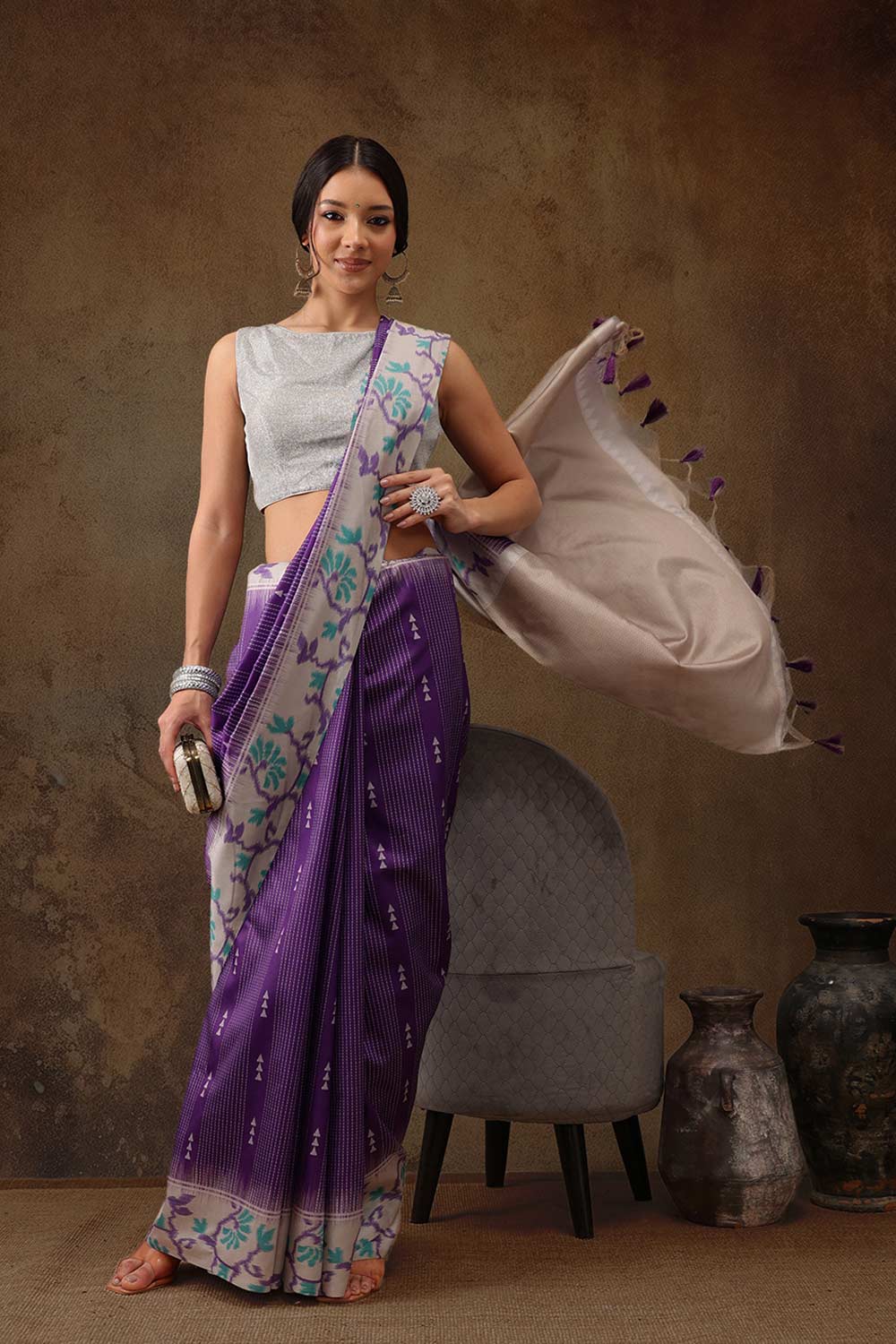 Purple Soft Silk Stripe Saree