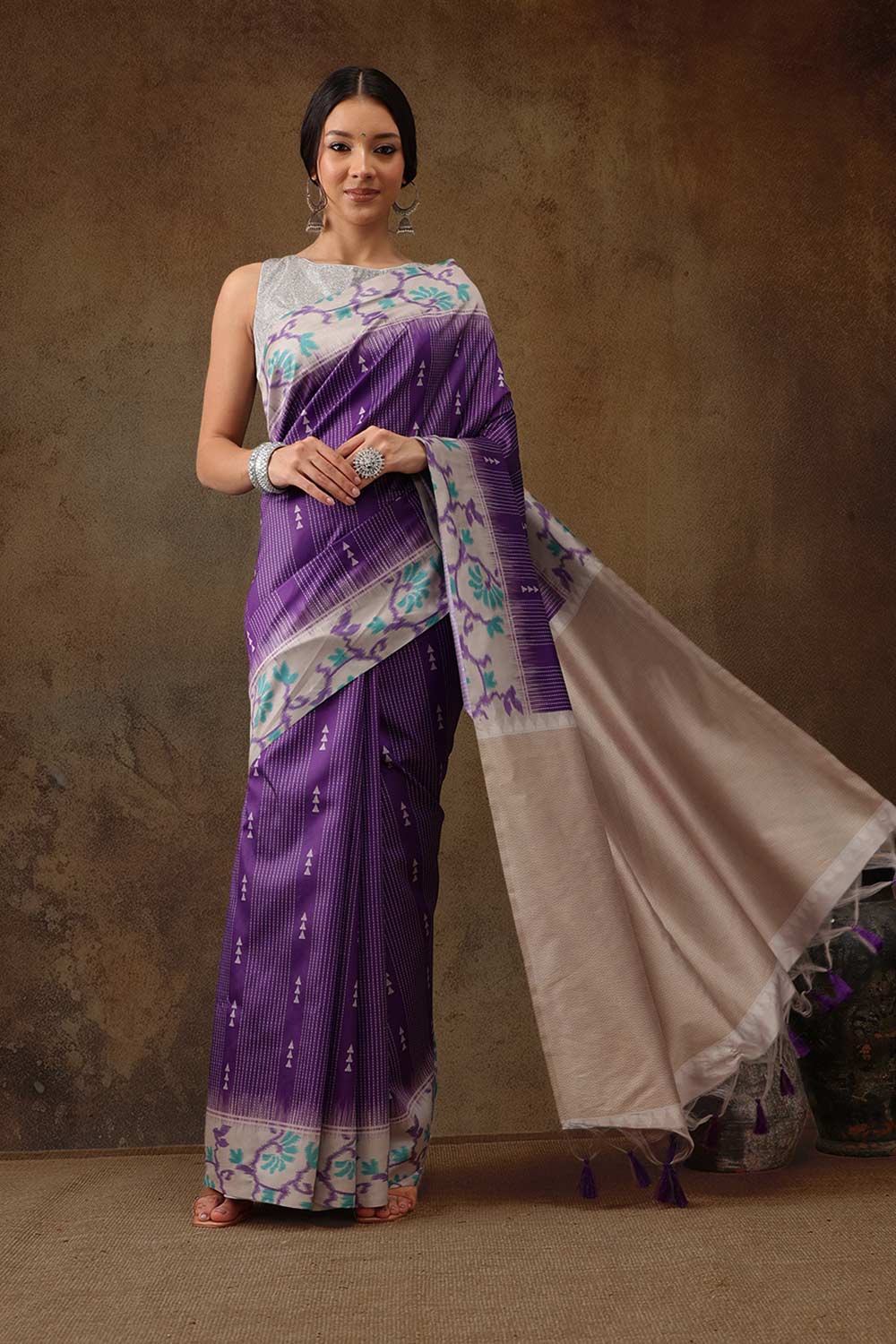 Purple Soft Silk Stripe Saree