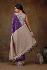 Purple Soft Silk Stripe Saree