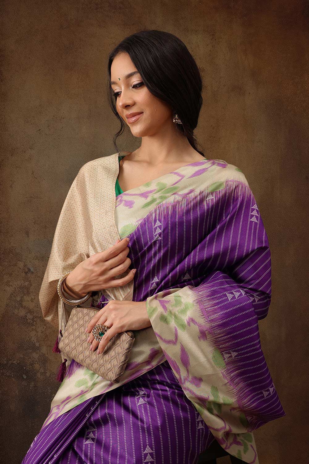 Purple Soft Silk Stripe Saree