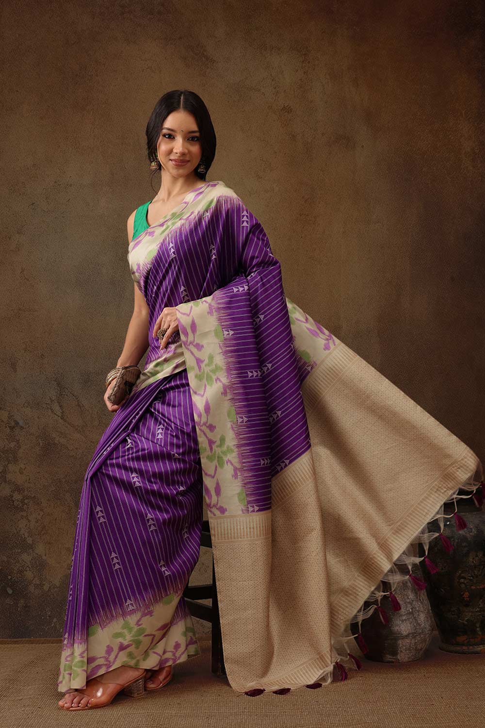 Purple Soft Silk Stripe Saree