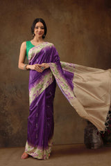 Purple Soft Silk Stripe Saree