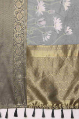 Grey Munga Silk Floral Saree