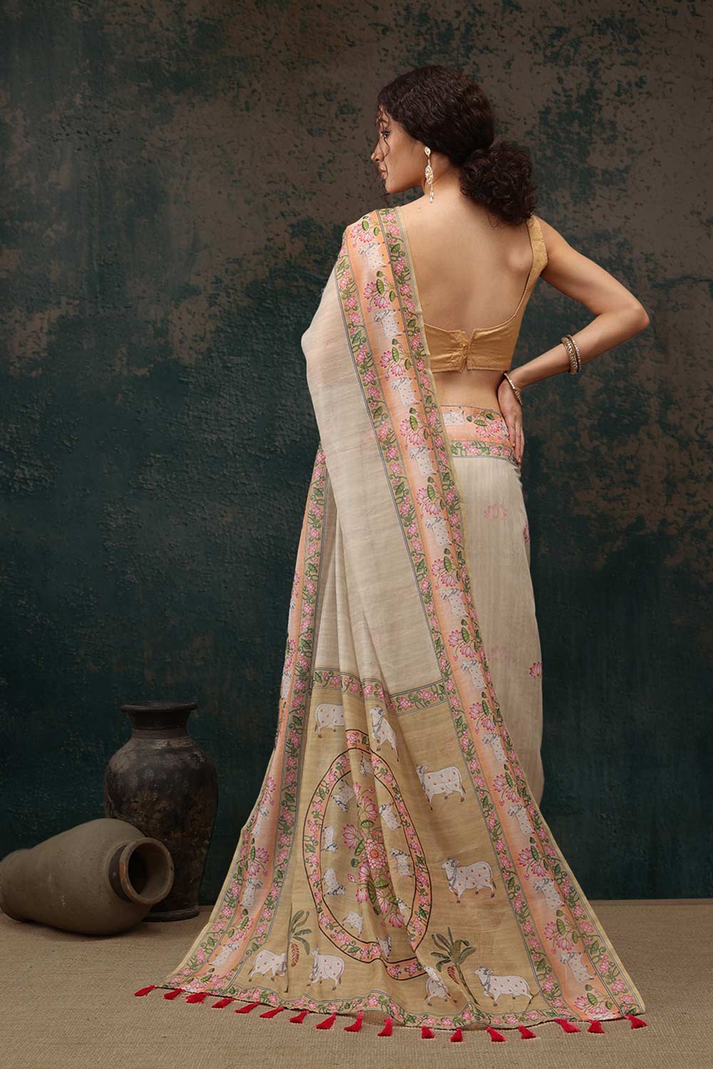 Light Green Cotton Blend Printed Saree