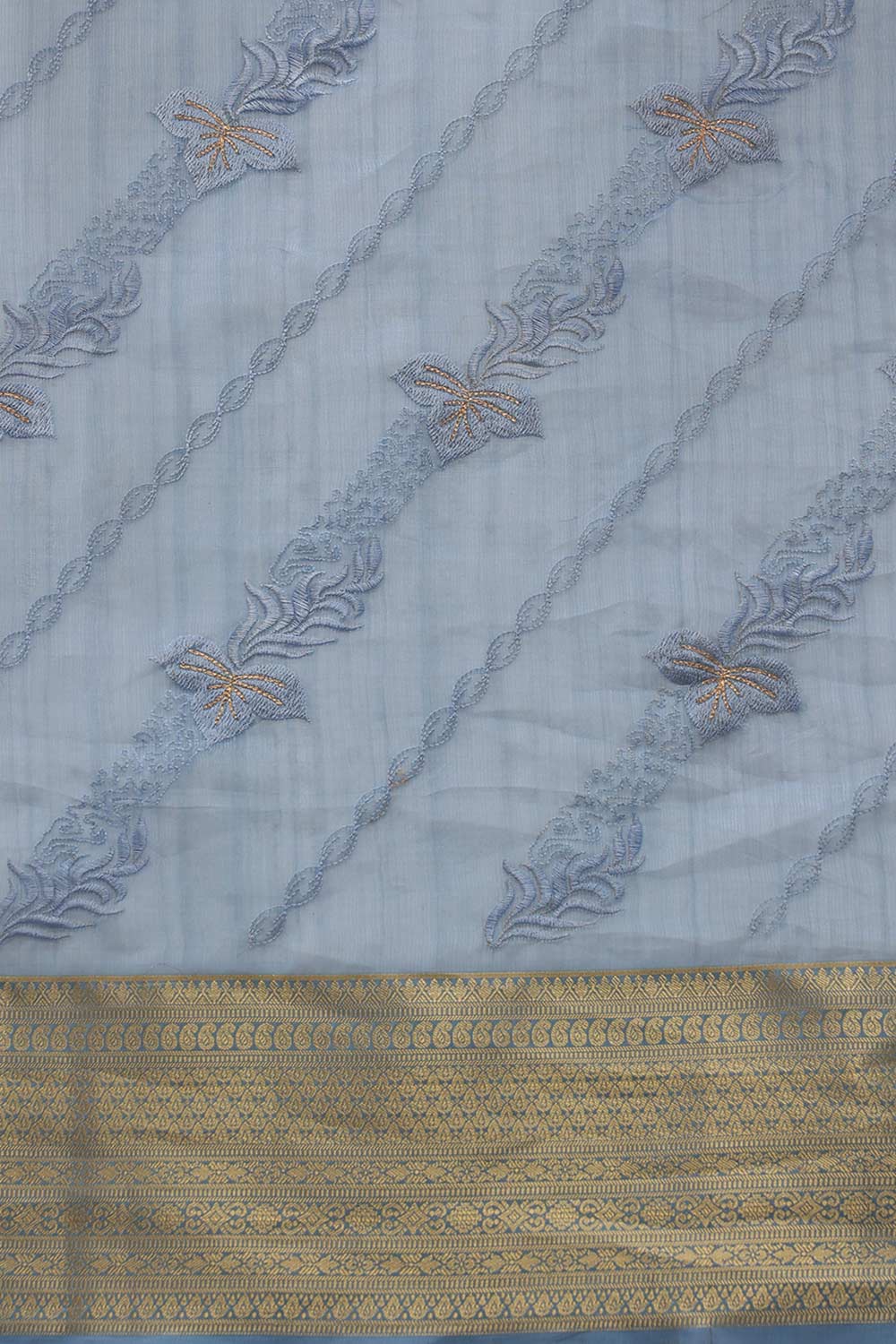 Blue Kota Doria Silk Embroidery Saree