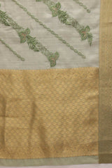 Green Kota Doria Silk Embroidery Saree