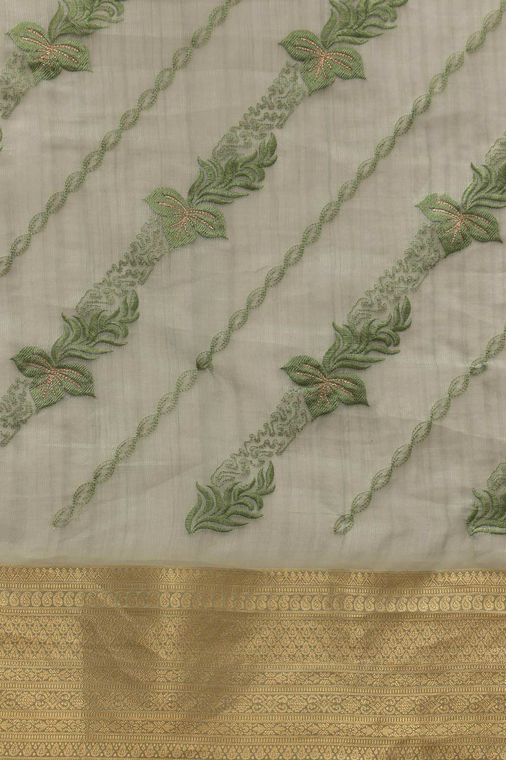 Green Kota Doria Silk Embroidery Saree