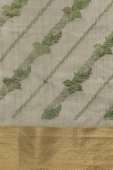 Green Kota Doria Silk Embroidery Saree