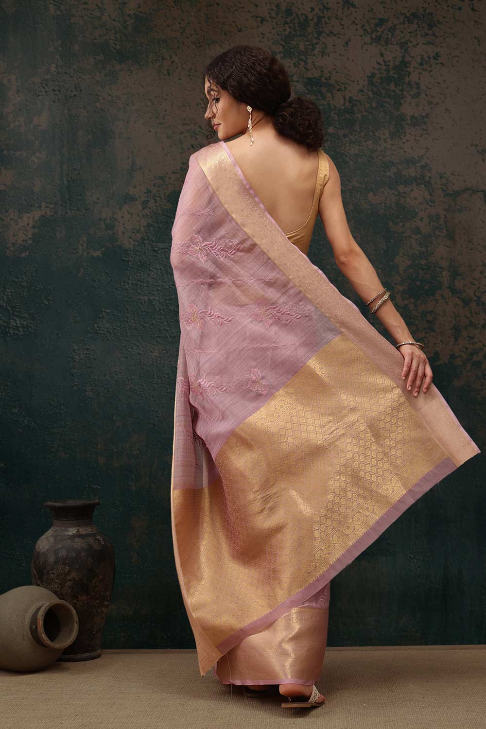 Pink Kota Doria Silk Embroidery Saree