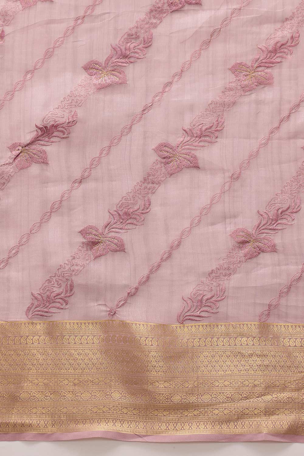 Pink Kota Doria Silk Embroidery Saree