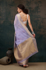 Lavender Kota Doria Silk Embroidery Saree