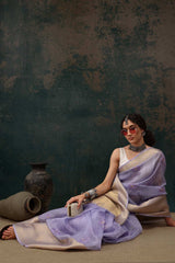 Lavender Kota Doria Silk Embroidery Saree