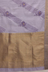 Lavender Kota Doria Silk Embroidery Saree