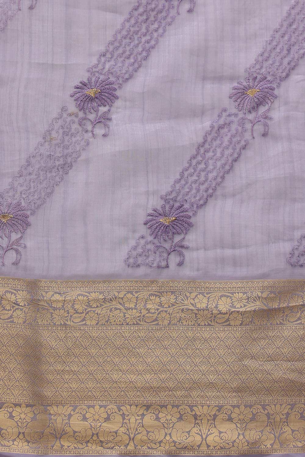 Lavender Kota Doria Silk Embroidery Saree