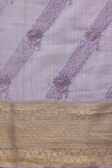 Lavender Kota Doria Silk Embroidery Saree