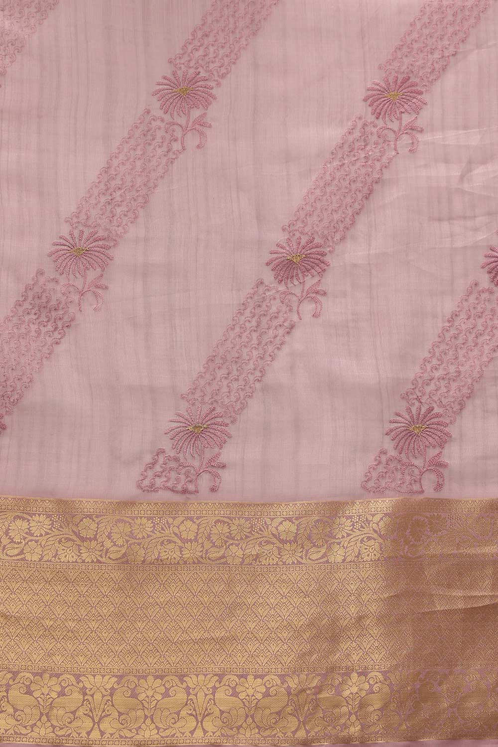 Pink Kota Doria Silk Embroidery Saree