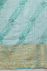 Teal Kota Doria Silk Embroidery Saree